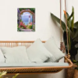 Doorkijk - Vuurtoren - Bloemen - Uitzicht tuinposter los doek klein -sfeer7