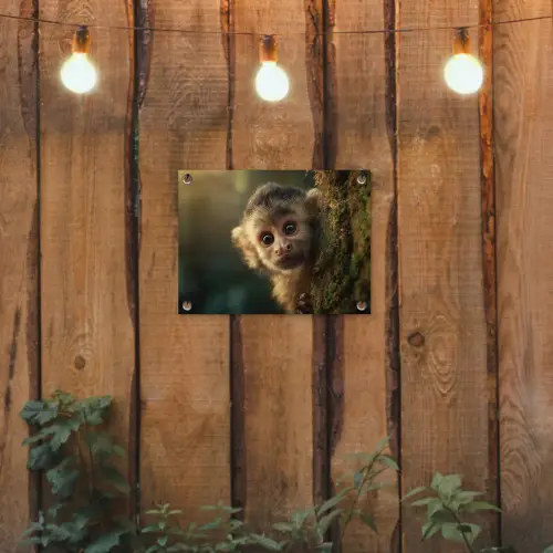 Aap - Boomstronk - Bruin tuinposter los doek klein -sfeer1