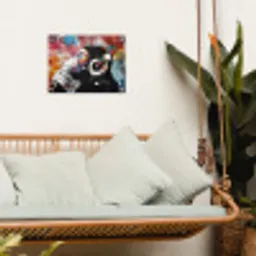 Aap met Koptelefoon tuinposter los doek klein -sfeer7