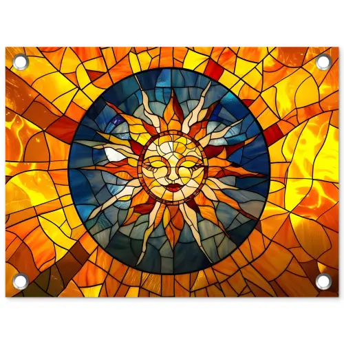 Mozaïek - Zon - Geel - Cirkel tuinposter los doek klein -3d