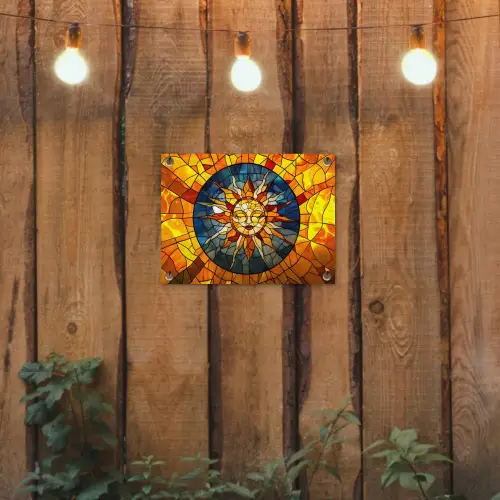 Mozaïek - Zon - Geel - Cirkel tuinposter los doek klein -sfeer1