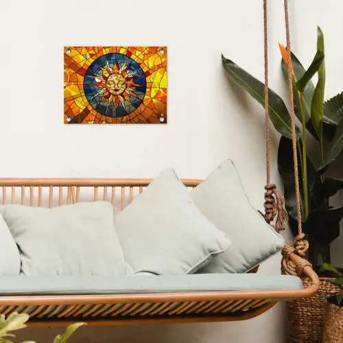 Mozaïek - Zon - Geel - Cirkel tuinposter los doek klein -sfeer7