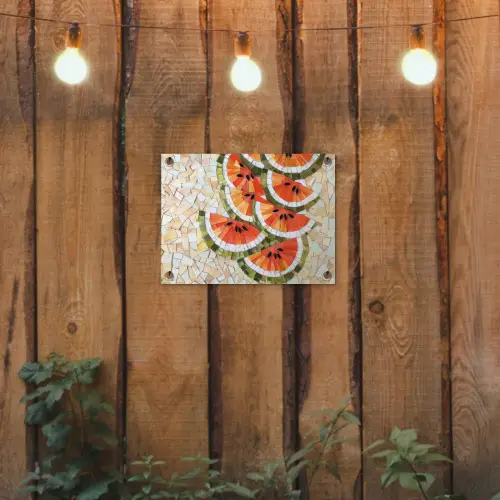 Mozaïek - Watermeloen - Rood - Pitten tuinposter los doek klein -sfeer1