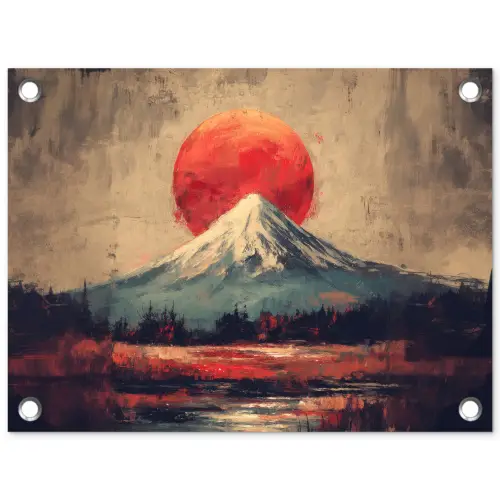 Bergtop - Sneeuw - Zon tuinposter los doek klein -3d