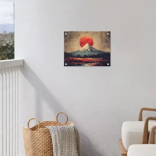 Bergtop - Sneeuw - Zon tuinposter los doek klein -sfeer8