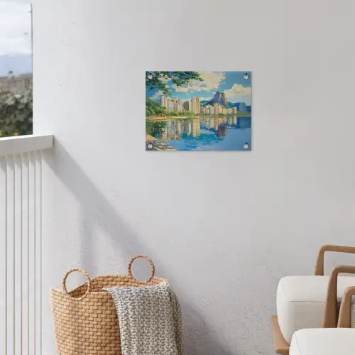 Berg - Skyline - Strand - Water tuinposter los doek klein -sfeer8