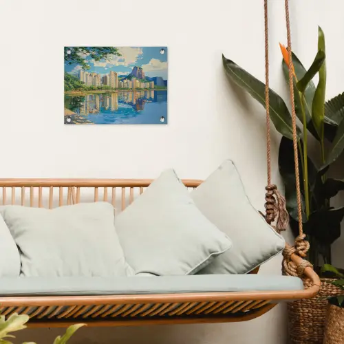 Berg - Skyline - Strand - Water tuinposter los doek klein -sfeer7