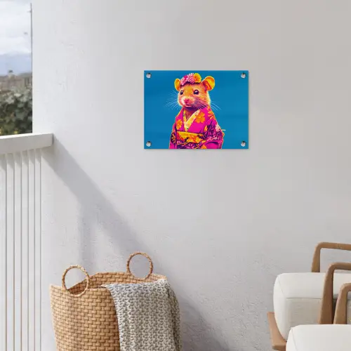 Muis - Kimono - Bloemen - Blauw tuinposter los doek klein -sfeer8