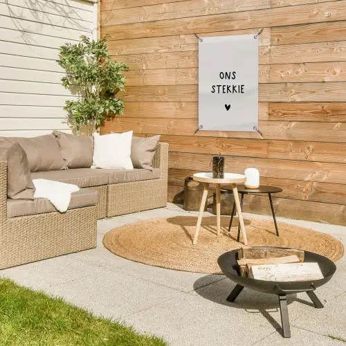 onsstekkie-beige tuinposter los doek klein -sfeer4