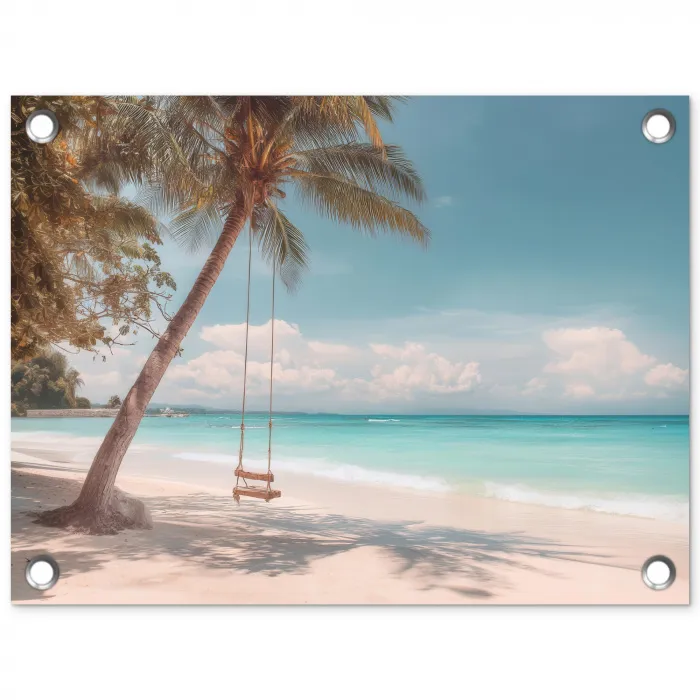 Palmboom - Schommel - Strand - Lucht tuinposter los doek klein -3d