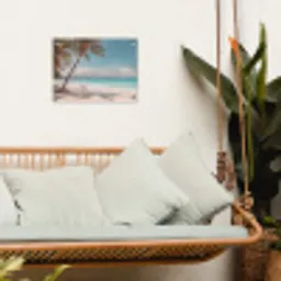 Palmboom - Schommel - Strand - Lucht tuinposter los doek klein -sfeer7