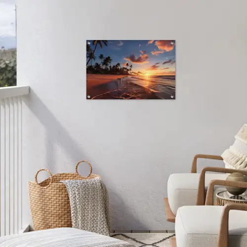 Palmbomen bij Zonsondergang tuinposter los doek klein -sfeer8