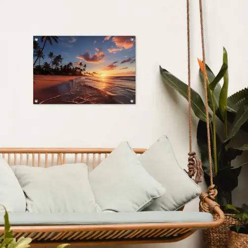 Palmbomen bij Zonsondergang tuinposter los doek klein -sfeer7