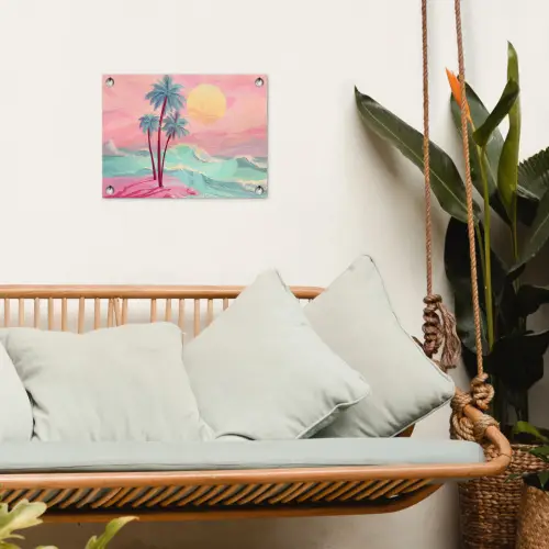 Palmbomen - Golven - Zee tuinposter los doek klein -sfeer7