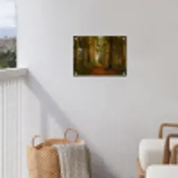 Pad door majestueus dennenbos tuinposter los doek klein -sfeer8