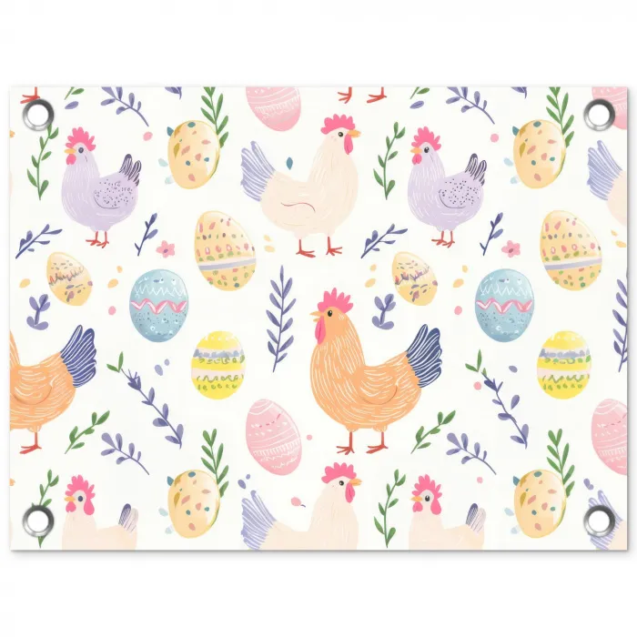 Patroon - Kip - Paaseieren tuinposter los doek klein -3d