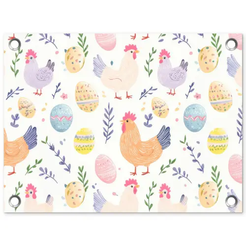 Patroon - Kip - Paaseieren tuinposter los doek klein -3d