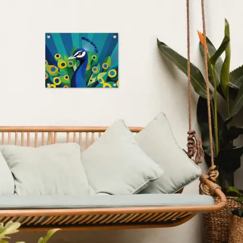 Pauw - Cirkels - Blauw tuinposter los doek klein -sfeer7