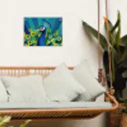 Pauw - Cirkels - Blauw tuinposter los doek klein -sfeer7