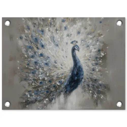 Pauw - Veren - Verf - Blauw tuinposter los doek klein -3d