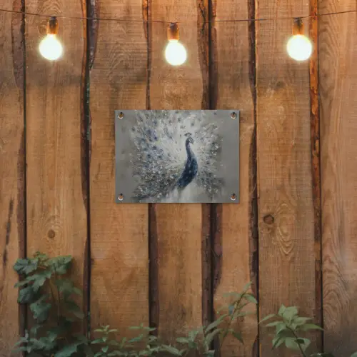 Pauw - Veren - Verf - Blauw tuinposter los doek klein -sfeer1