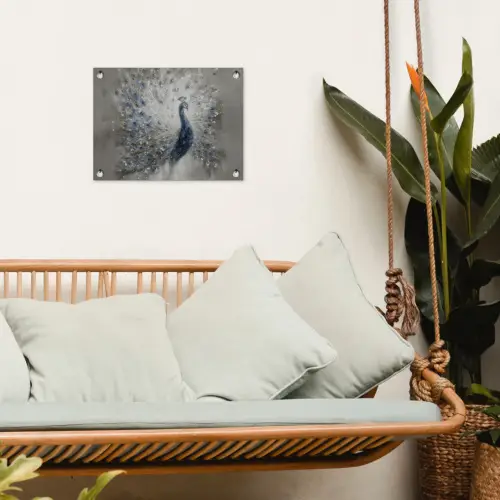 Pauw - Veren - Verf - Blauw tuinposter los doek klein -sfeer7