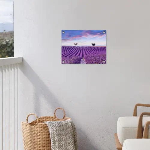 Perfecte lavendelrijen bij zonsopgang tuinposter los doek klein -sfeer8