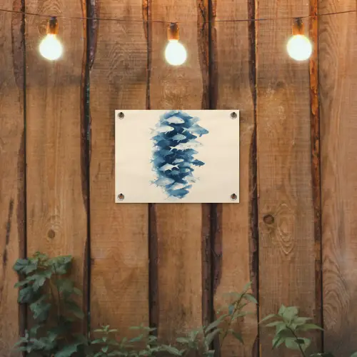 Vissen - Minimalistisch - Blauw tuinposter los doek klein -sfeer1