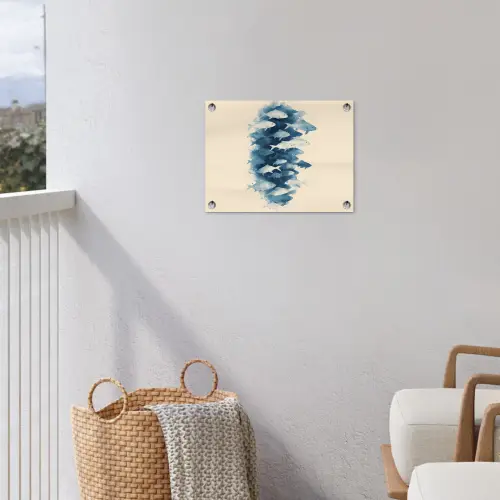 Vissen - Minimalistisch - Blauw tuinposter los doek klein -sfeer8