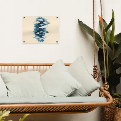 Vissen - Minimalistisch - Blauw tuinposter los doek klein -sfeer7