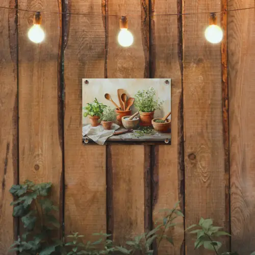 Potten - Kruiden - Hout tuinposter los doek klein -sfeer1