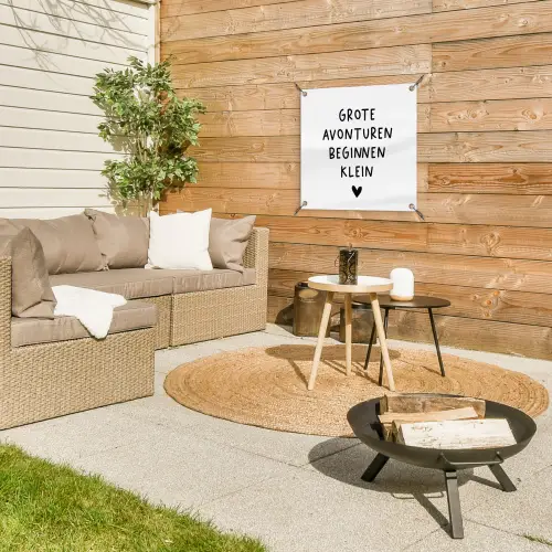 Spreuken - Grote avonturen beginnen klein - Quotes tuinposter los doek klein -sfeer4