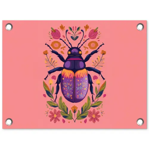 Paars - Kever - Stipjes - Bloemen tuinposter los doek klein -3d
