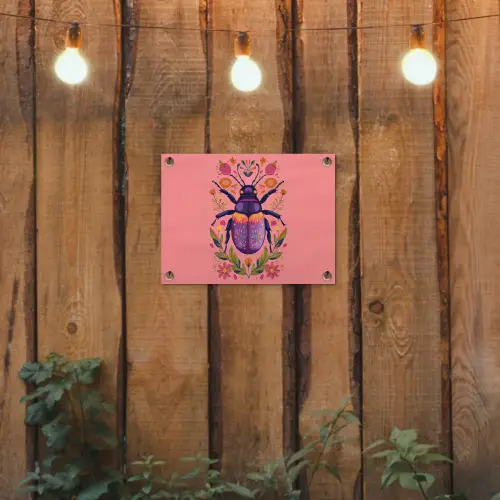 Paars - Kever - Stipjes - Bloemen tuinposter los doek klein -sfeer1