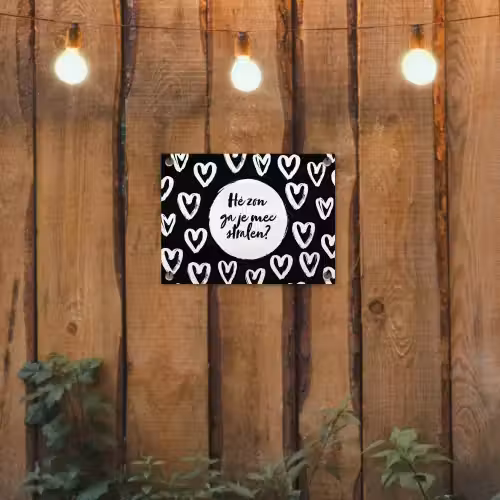 Quotes - Hé zon, ga je mee stralen? - Tekst - Zon - Zomer tuinposter los doek klein -sfeer1