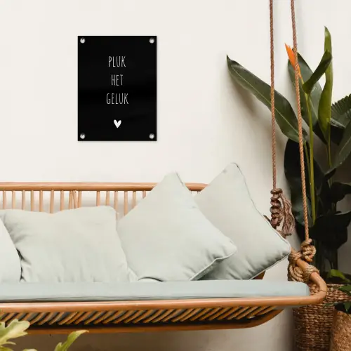 Quotes - Spreuken - Pluk het geluk tuinposter los doek klein -sfeer7