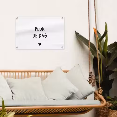 Quotes - Pluk de dag - Tekst - Zwart wit - Hartje tuinposter los doek klein -sfeer7