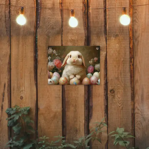 Konijn - Paaseieren - Stilleven tuinposter los doek klein -sfeer1