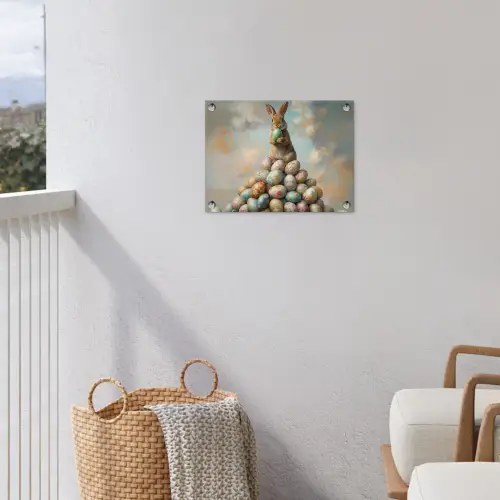 Konijn - Eieren - Kleurrijk tuinposter los doek klein -sfeer8