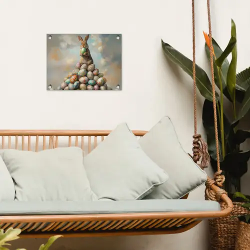 Konijn - Eieren - Kleurrijk tuinposter los doek klein -sfeer7