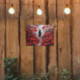 Rode bloemen - mistig - Man tuinposter los doek klein -sfeer1