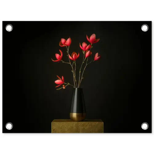 Rode - Bloemen - Vaas tuinposter los doek klein -3d