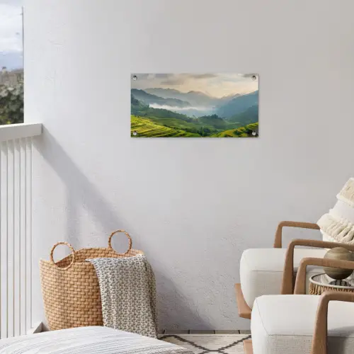 Rijstvelden - Bergen - Groen - Natuur tuinposter los doek klein -sfeer8