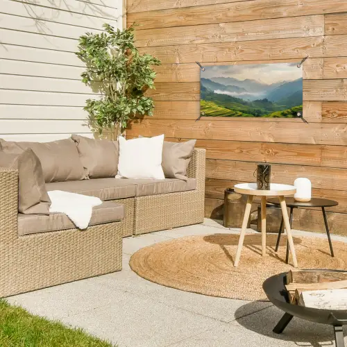 Rijstvelden - Bergen - Groen - Natuur tuinposter los doek klein -sfeer4