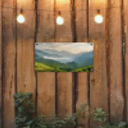 Rijstvelden - Bergen - Groen - Natuur tuinposter los doek klein -sfeer1
