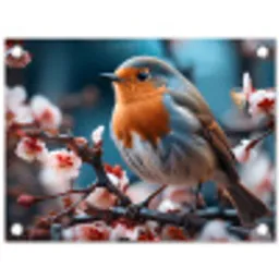 Roodborstje tussen de Bloesems tuinposter los doek klein -3d