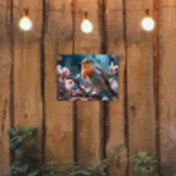 Roodborstje tussen de Bloesems tuinposter los doek klein -sfeer1