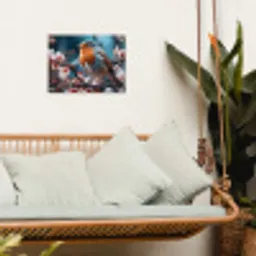Roodborstje tussen de Bloesems tuinposter los doek klein -sfeer7