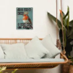 Roodborstje - Vogel - Blauw - Decoratie tuinposter los doek klein -sfeer7