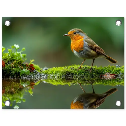 Roodborstje bij het Water tuinposter los doek klein -3d